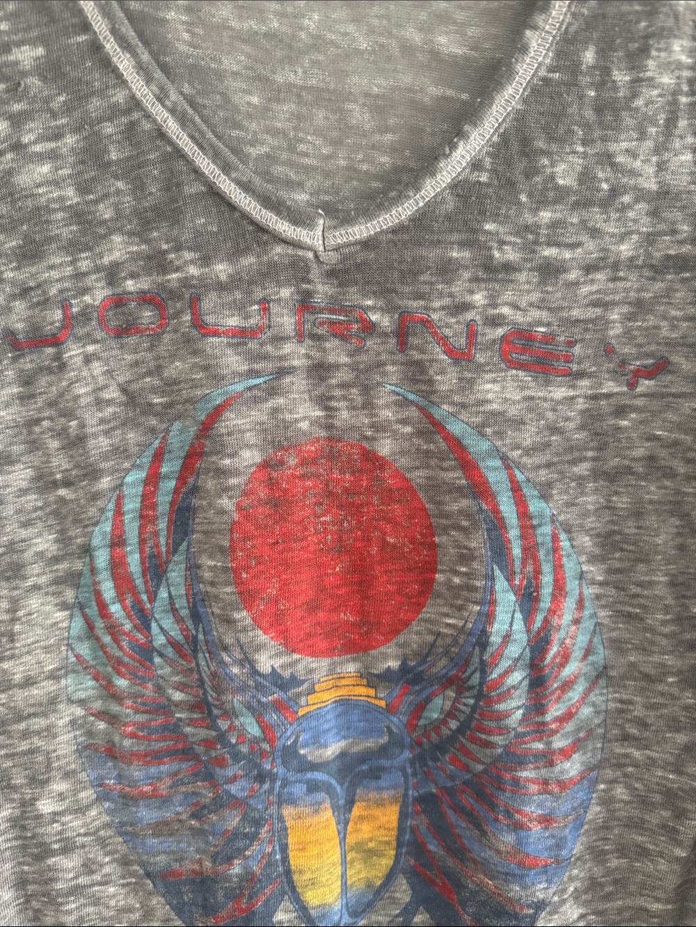 Journey-Lucky Brand Gray Burnout Short-Sleeve Tee with Red and Blue Graphic - Picture 2 of 2